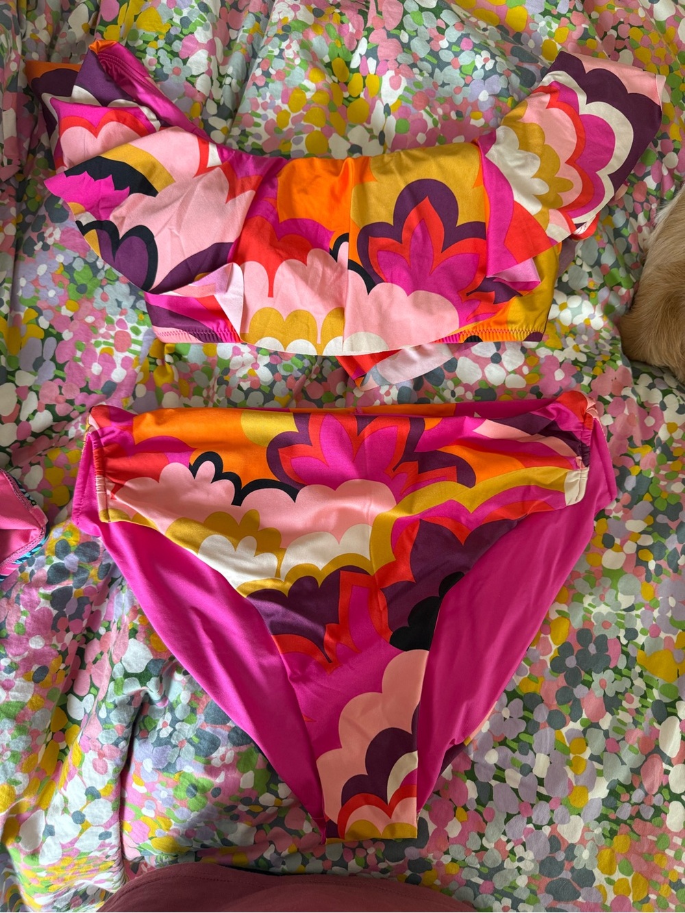 Trina Turk - Bold Retro Floral Ruffle Bikini - Pink Multi